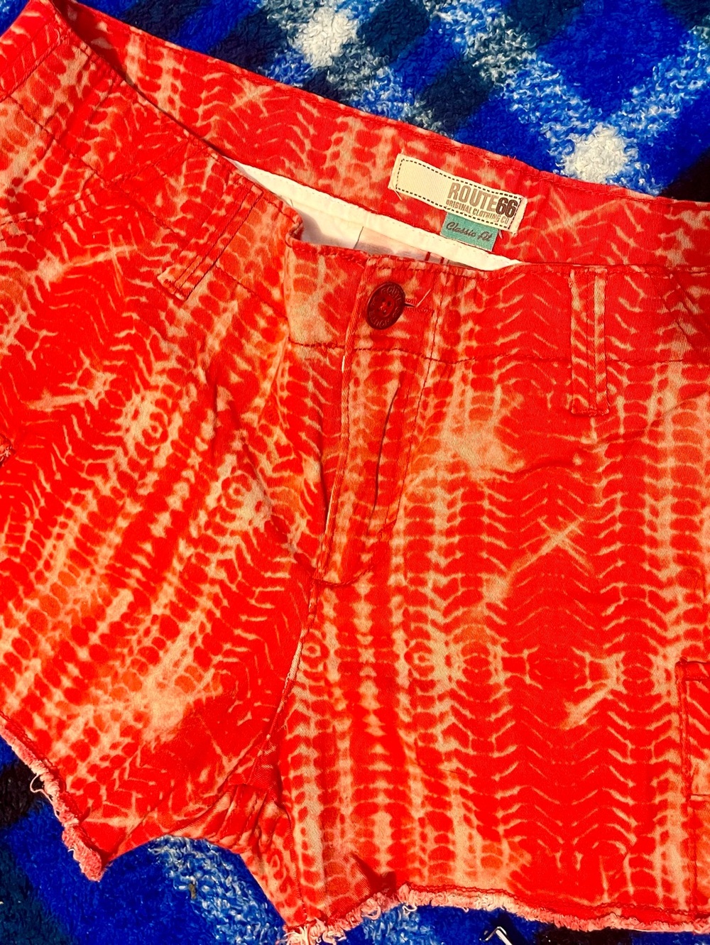 Route 66 Orange Tie-Dye Women’s Cargo Shorts - Picture 2 of 11
